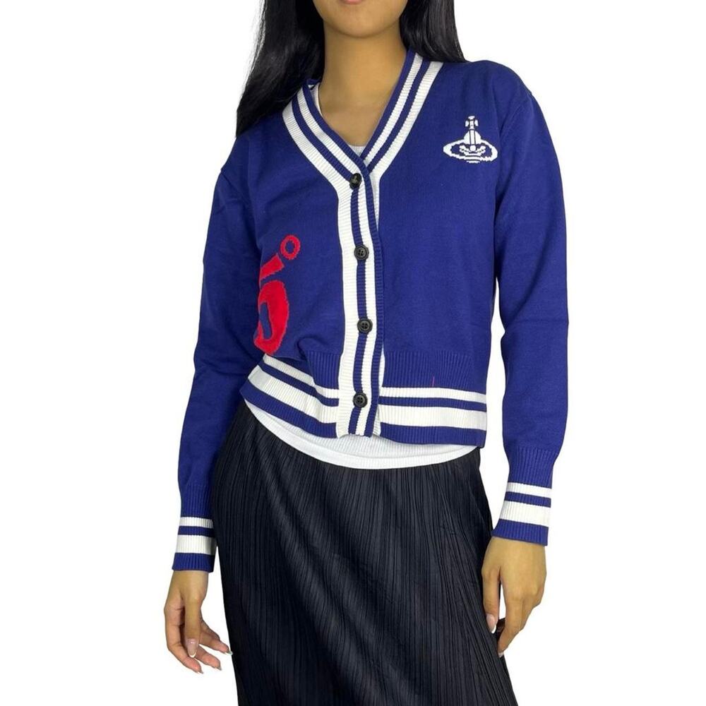 Vivienne Westwood Anglomania Blue Varsity Heart Cardigan